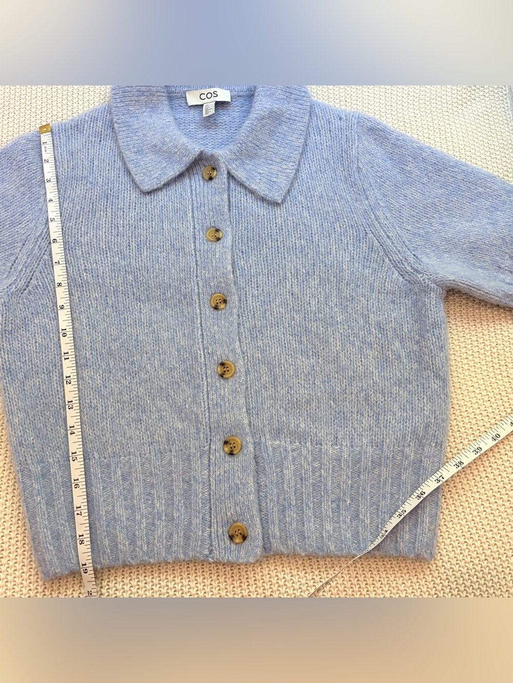 COS Alpaca Wool Blend Light Blue Short Sleeve Sweater Cardigan Women Size S - Picture 12 of 12